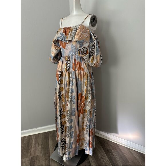 NWT ULLA JOHNSON Izra Metallic Floral Off The Shoulder Maxi Dress - Picture 4 of 10